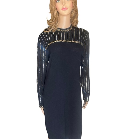 St. John Dress Knit Sequin
Vintage Long Sleeve Art Deco
Black Gold Silver 8 - Picture 6 of 12